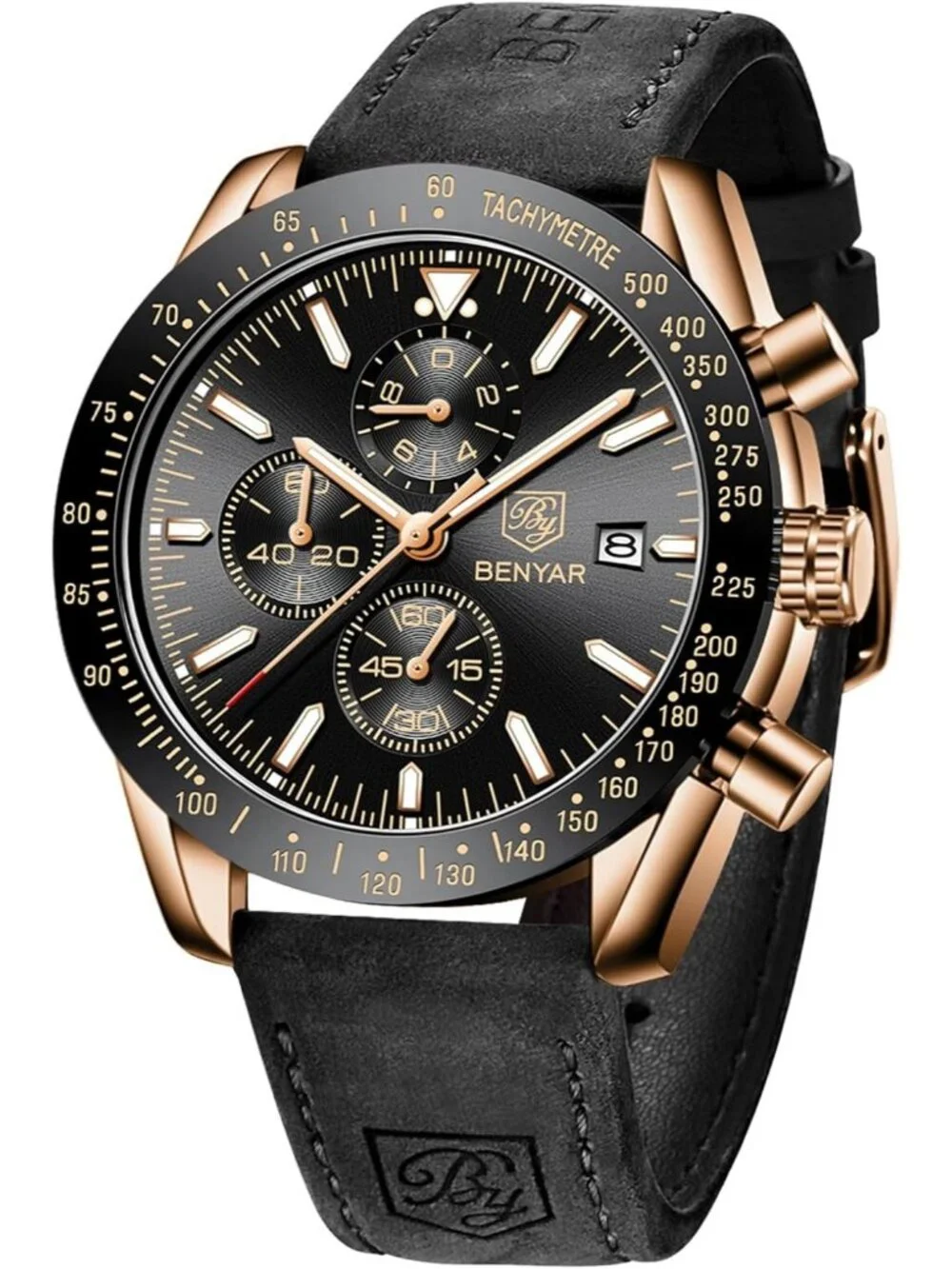 Mens Gold Black Analog Silicone Strap Chronograph Luminous Designer Casual Watch
